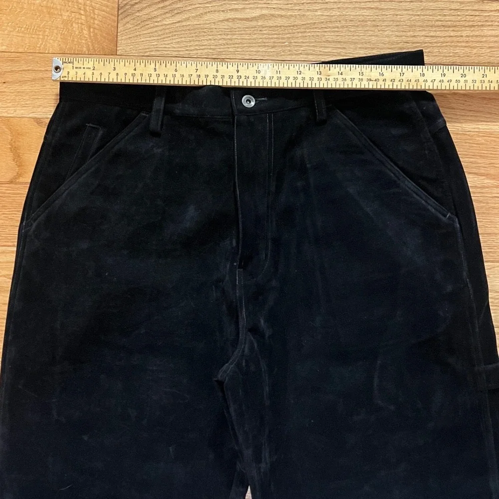 Koman Sportoutwear Mens Black Faux Suede Carpenter Pants Double Knee 36x32
